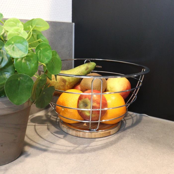 Orange85 Fruitschaal Fruitmand 26x26x16 cm Metaal met Bamboe
