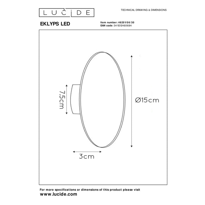 Lucide EKLYPS LED Wandlamp - Zwart