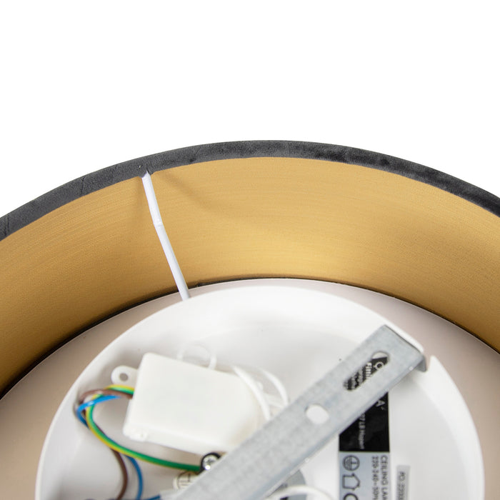 QAZQA Moderne plafondlamp grijs 30 cm met gouden binnenkant - Drum