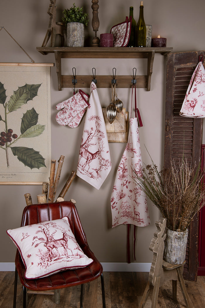 Clayre & Eef Pannenlap  20x20 cm Wit Roze Katoen Vierkant Rendier