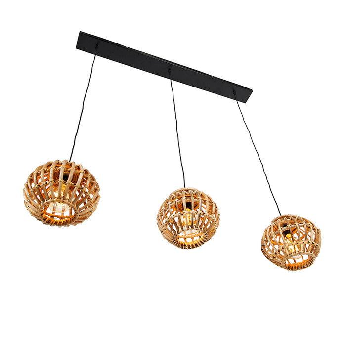 QAZQA Landelijke hanglamp bamboe langwerpig 3-lichts - Canna