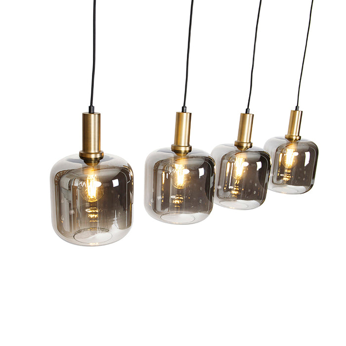 QAZQA Design hanglamp zwart met goud en smoke glas 4-lichts - Zuzanna