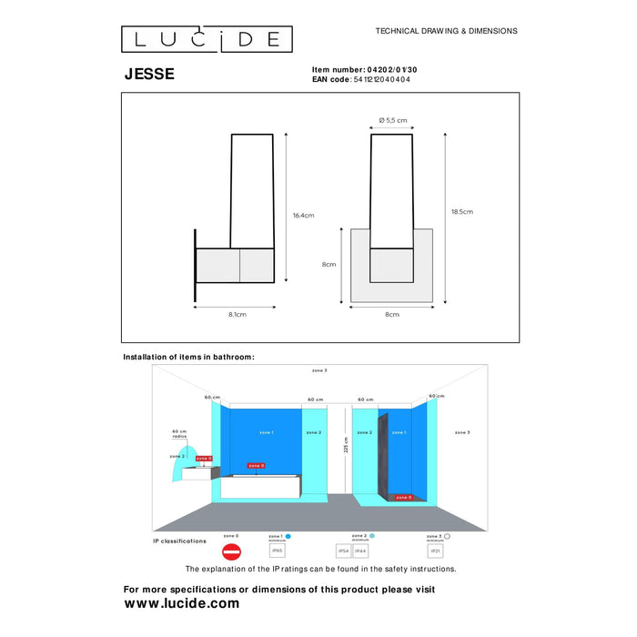 Lucide JESSE - Wandlamp Badkamer - 1xG9 - IP44 - Z