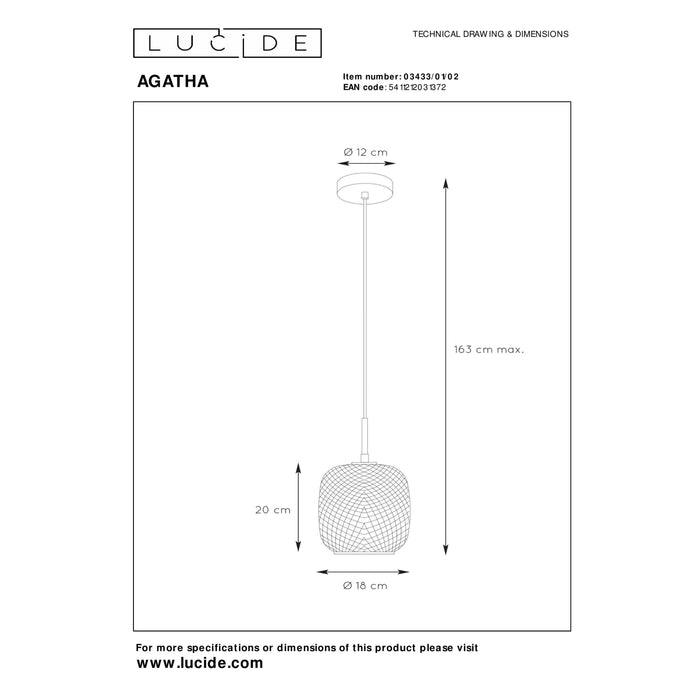 Lucide AGATHA Hanglamp 1xE27 - Mat Goud | Messing
