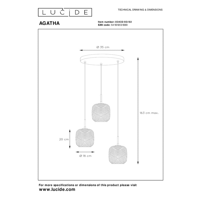 Lucide AGATHA Hanglamp 3xE27 - Mat Goud | Messing