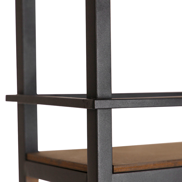 QAZQA Industriële hanglamp zwart met hout en rek 4-lichts - Cage Rack