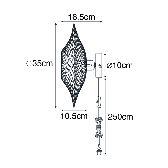 QAZQA Oosterse wandlamp bamboe 35 cm met stekker - Rina