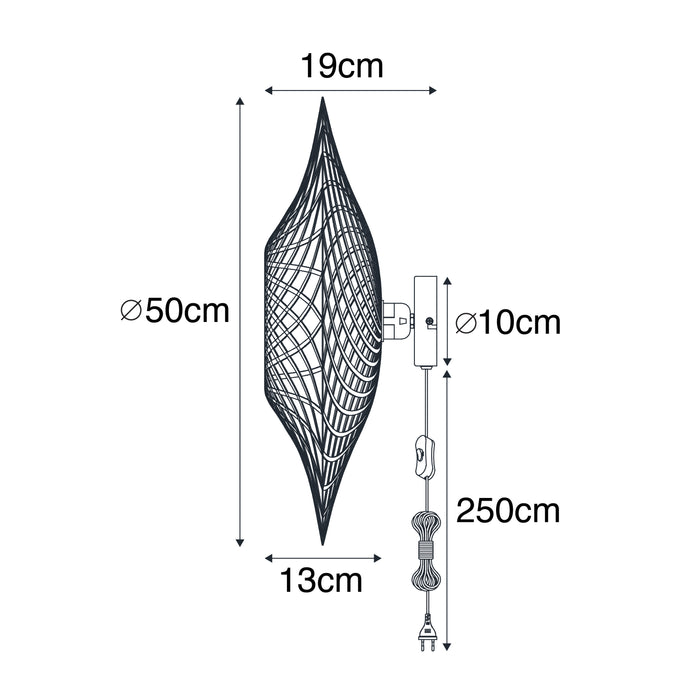 QAZQA Oosterse wandlamp bamboe 50 cm met stekker - Rina
