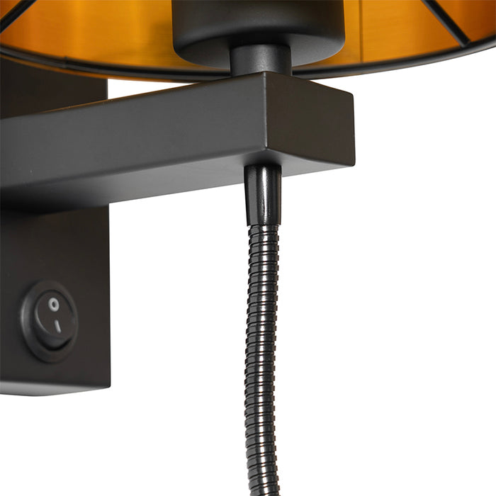 QAZQA Wandlamp zwart met flexarm en kap goud 15 cm - Brescia