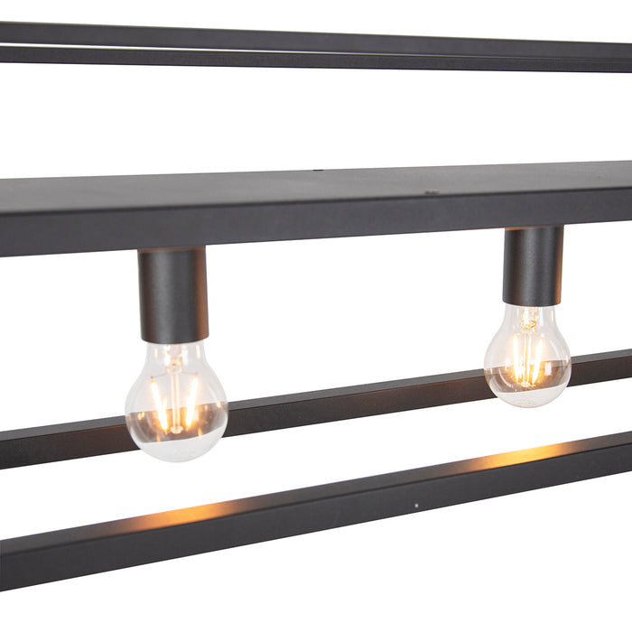 QAZQA Industriële hanglamp zwart met 4-lichts rek - Cage Rack