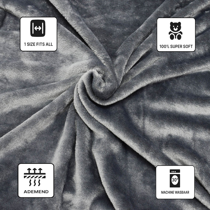 O'DADDY® Fleece deken met MOUWEN - plaid - 150x200 – supersoft - Grijs