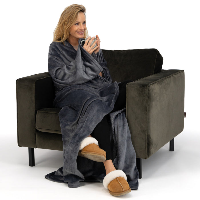 O'DADDY® Fleece deken met MOUWEN - plaid - 150x200 – supersoft - Grijs