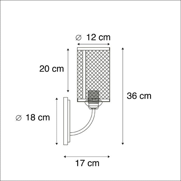QAZQA Wandlamp gauze wl - Zwart - Industrieel - L 170mm