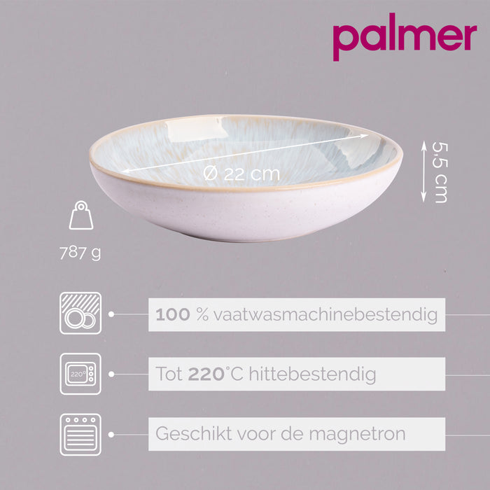 Palmer Bord diep Light Blue Sea 22 cm Blauw Wit Stoneware 2 stuks