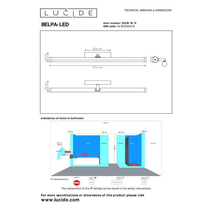 Lucide BELPA-LED Spiegellamp 1xGeïntegreerde LED - Chroom