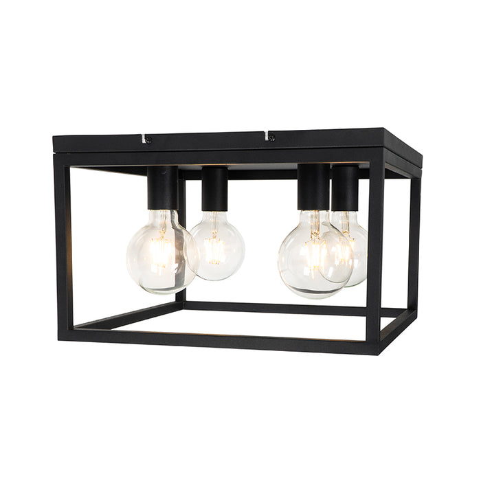 QAZQA Industriële plafondlamp zwart 40 cm 4-lichts - Cage