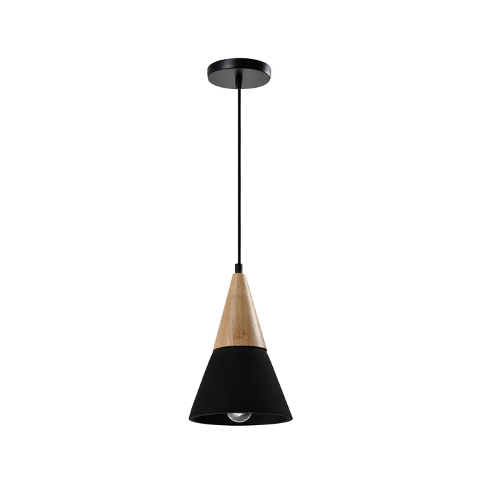QUVIO Hanglamp langwerpig beton met hout zwart - QUV5141L-BLACK