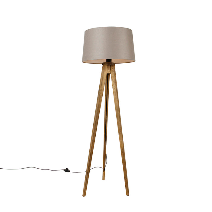 QAZQA Landelijke tripod vintage hout met linnen kap taupe 45 cm -