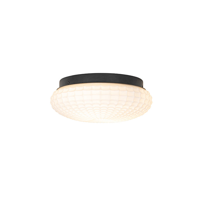 QAZQA Klassieke plafondlamp zwart met opaal glas 30 cm IP44 - Nohmi