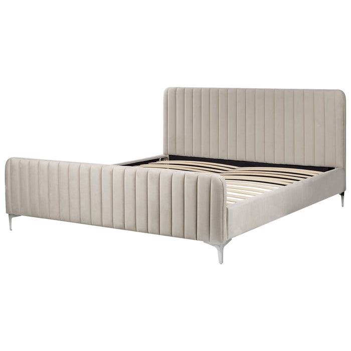 Beliani - LUNAN - Tweepersoonsbed - Taupe - 180 x 200 cm - Fluweel