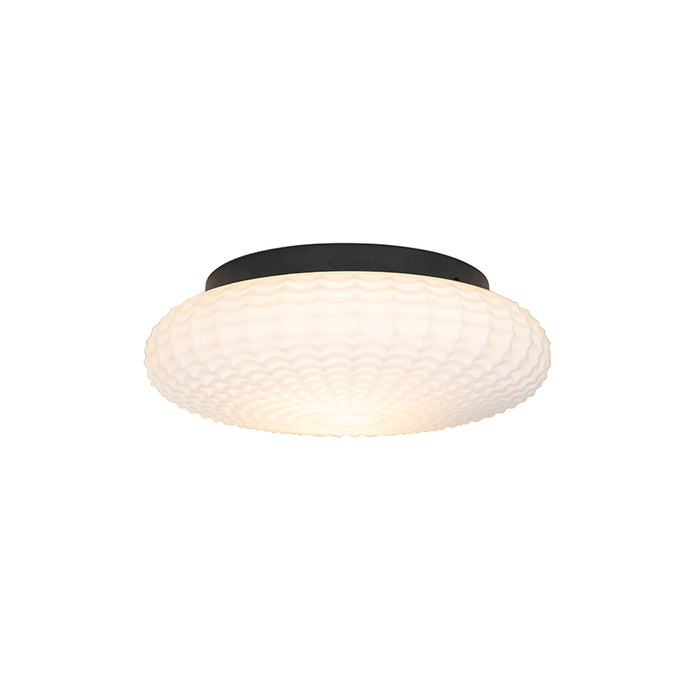 QAZQA Klassieke plafondlamp zwart met opaal glas 35 cm IP44 - Nohmi