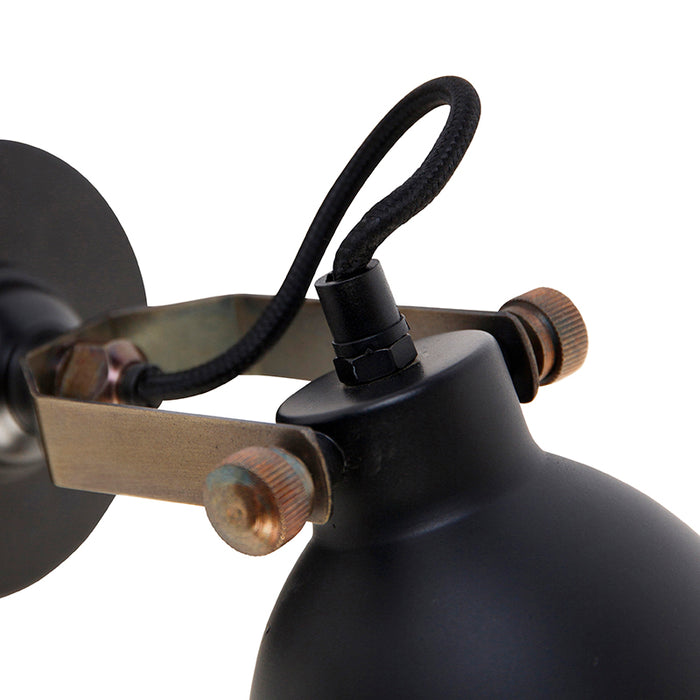 QAZQA Industriële wandlamp zwart met goud verstelbaar - Liko