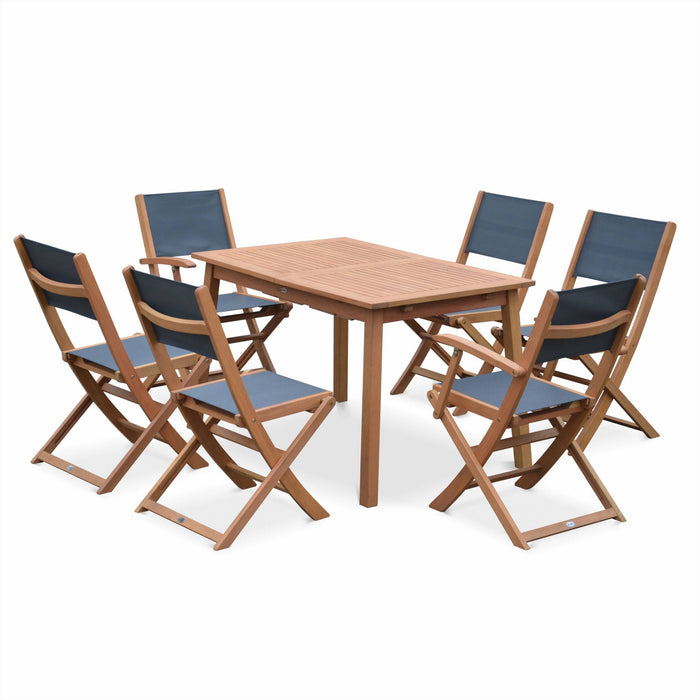 sweeek - Uitschuifbare houten tuintafel, 6 stoelen
