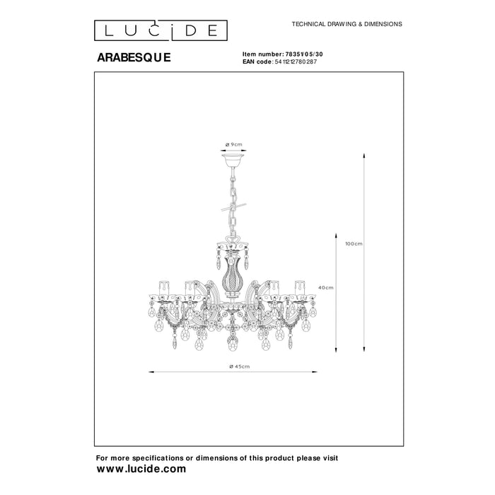 Lucide ARABESQUE Kroonluchter 5xE14 - Zwart