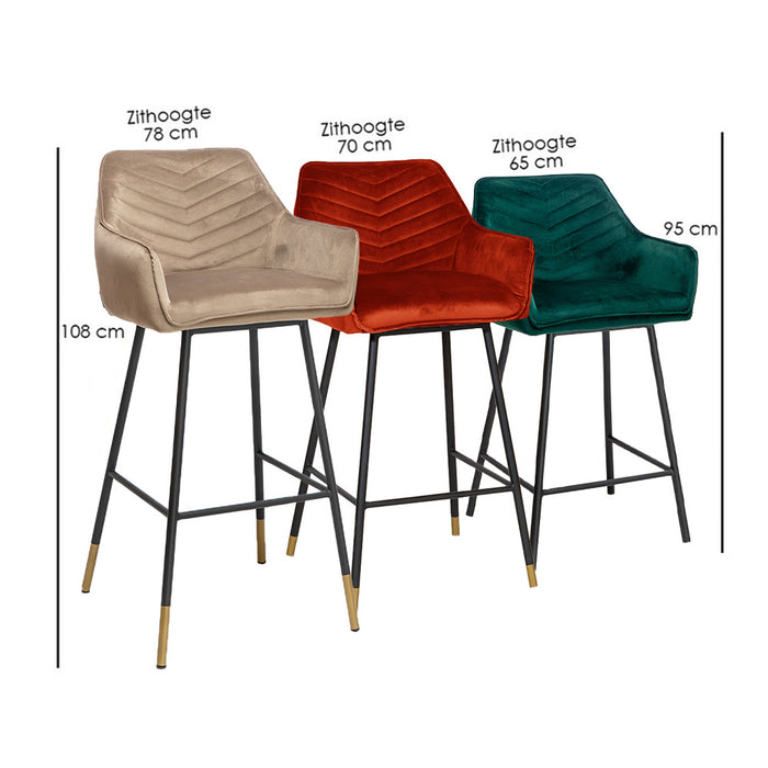 Bronx71 Velvet barkruk Fiona taupe 65-78 cm