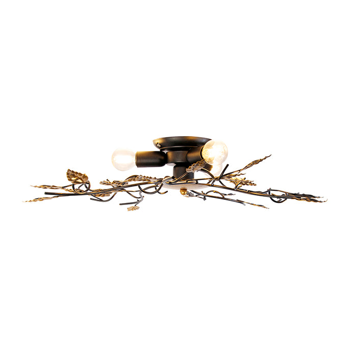 QAZQA Vintage plafondlamp zwart met goud 50 cm 3-lichts - Foglie