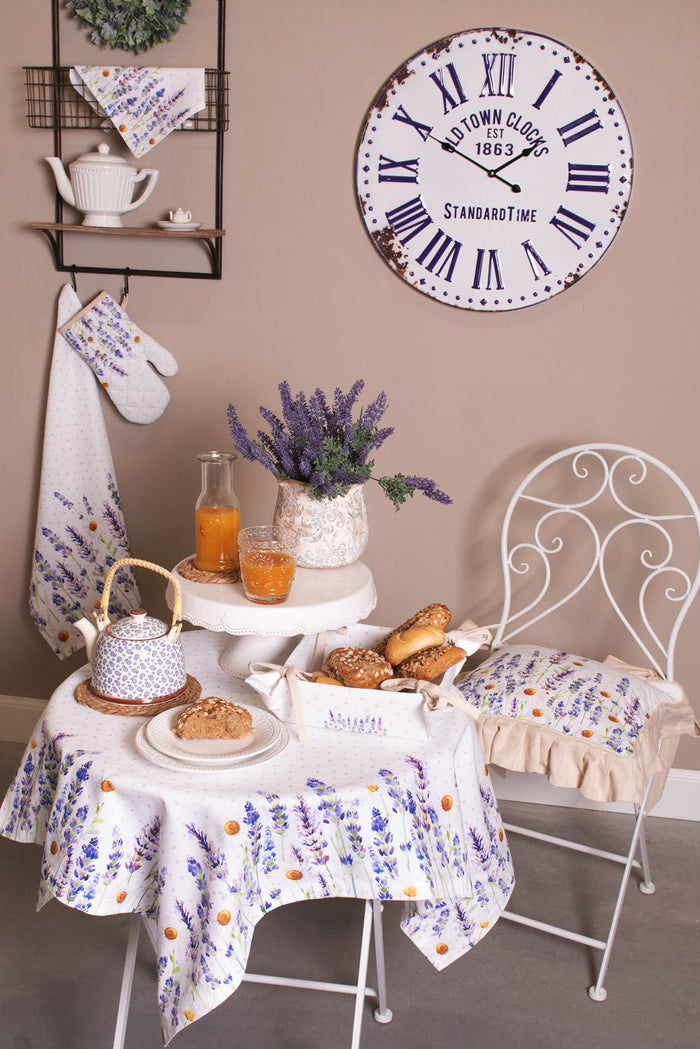 Clayre & Eef Broodmand  35x35x8 cm Paars Wit Katoen Vierkant Lavendel