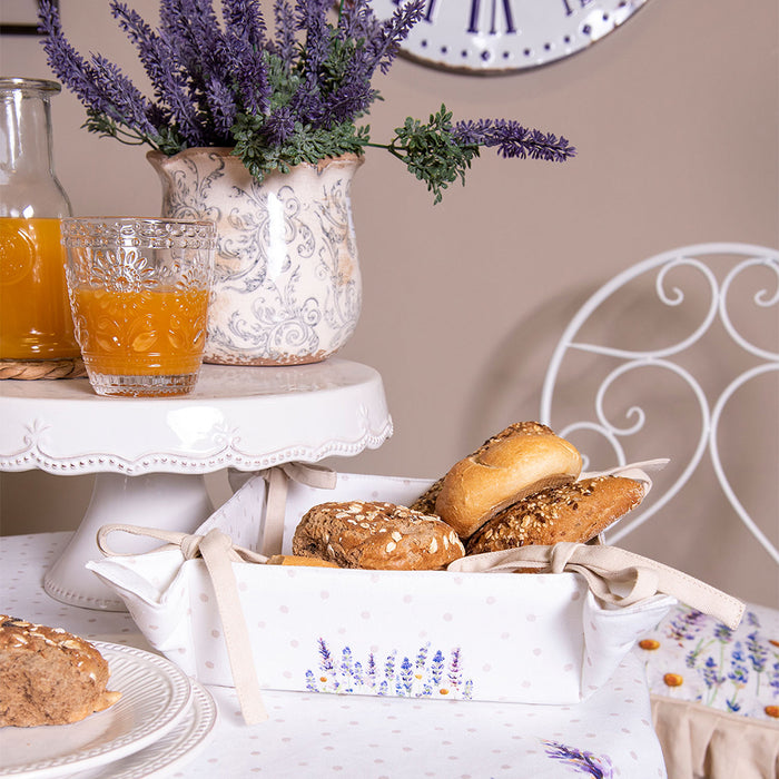 Clayre & Eef Broodmand  35x35x8 cm Paars Wit Katoen Vierkant Lavendel