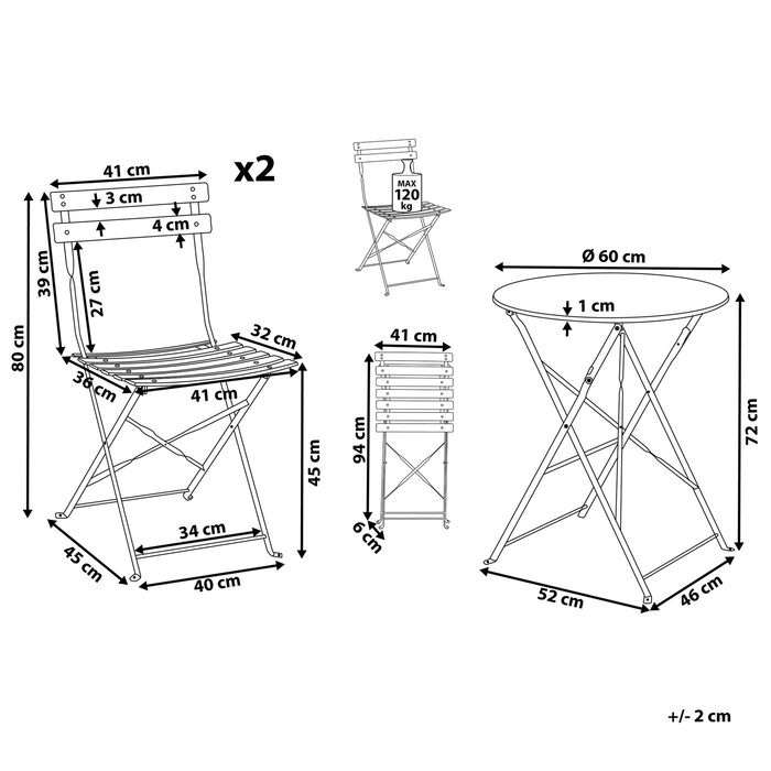 Beliani - FIORI - Bistroset voor 2 - Bordeaux rood - Staal