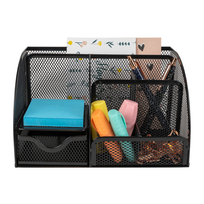 QUVIO Bureau organizer 5 vakken + 1 lade + 1 plankje met gaas - Zwart