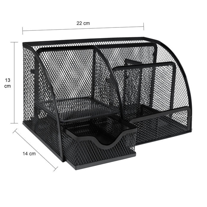 QUVIO Bureau organizer 5 vakken + 1 lade + 1 plankje met gaas - Zwart