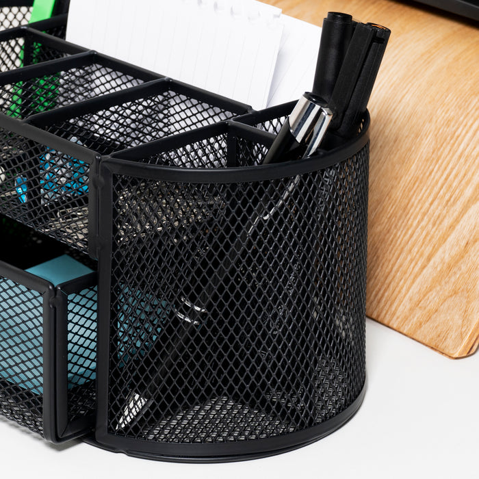 QUVIO Bureau organizer 8 vakken + 1 lade met gaas - Zwart