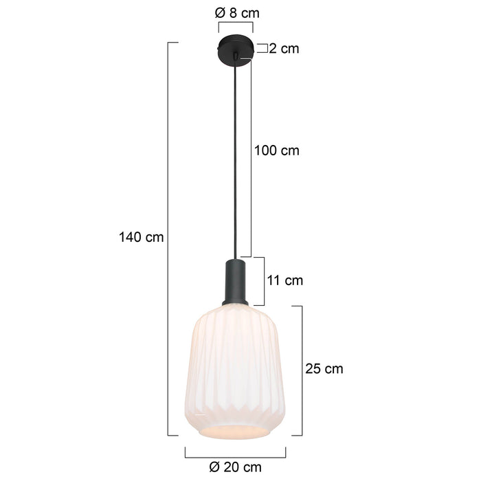 Steinhauer verre nervuré hanglamp melkglas Ø 20 cm