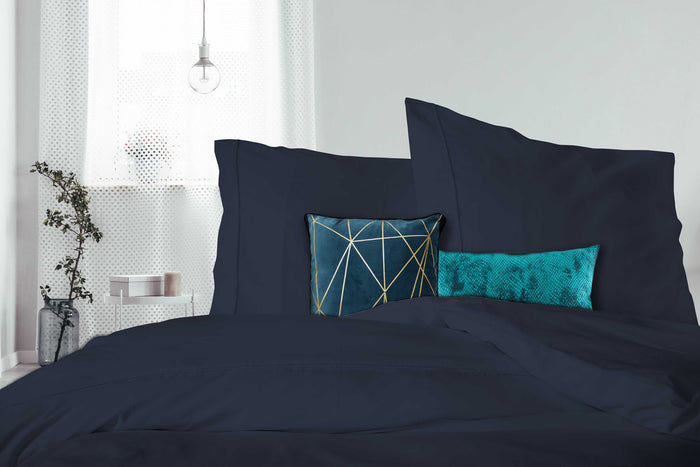 Elegance Dekbedovertrek Uni Percal Katoen Met Bies dark blue