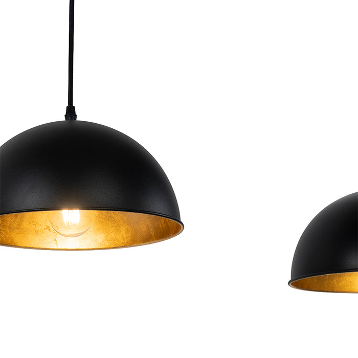 QAZQA Industriële hanglamp zwart met goud 3-lichts - Magnax