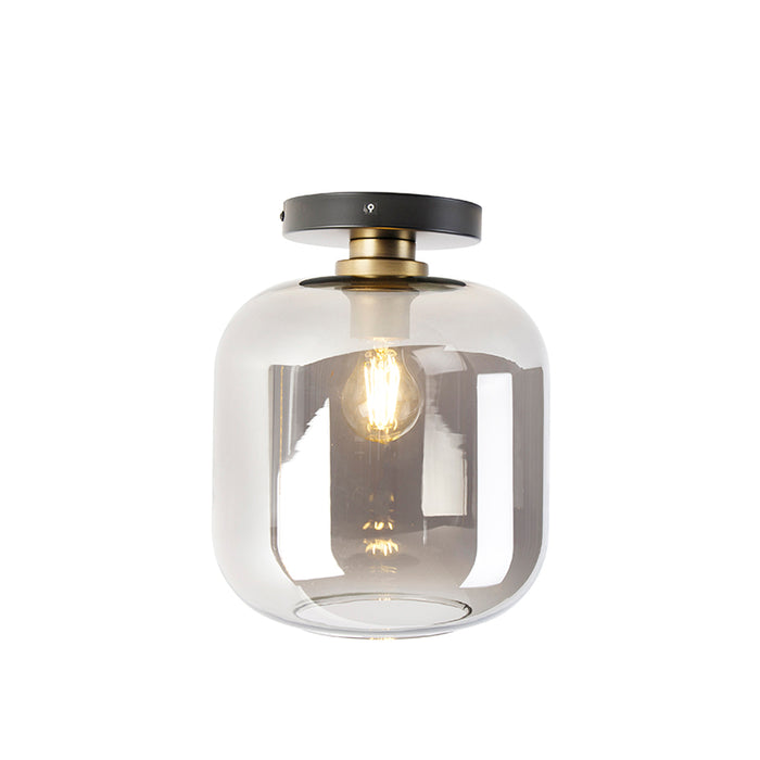 QAZQA Design plafondlamp zwart met goud en smoke glas - Zuzanna