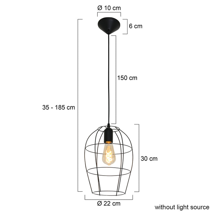Mexlite - hanglamp - Minimalics - zwart - metaal - Ø 15cm - E27 -