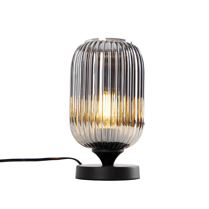 QAZQA Art Deco tafellamp zwart met smoke glas - Banci