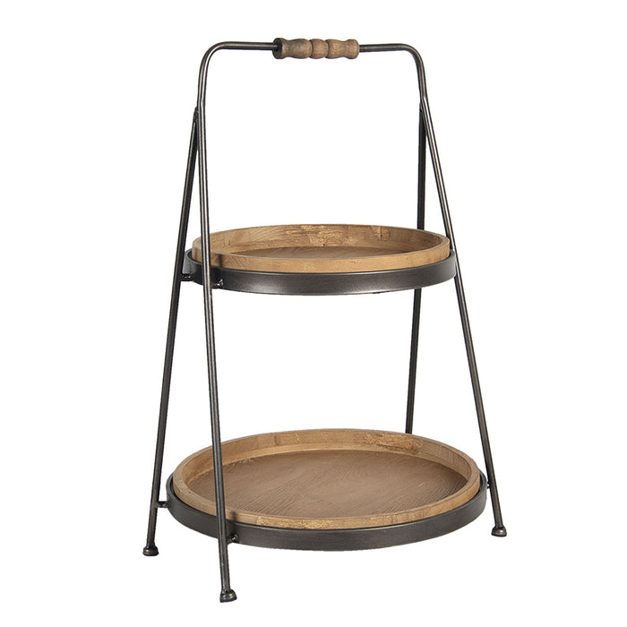 Clayre & Eef Etagère 2 laags  33x32x51 cm Bruin Hout Ijzer Rond