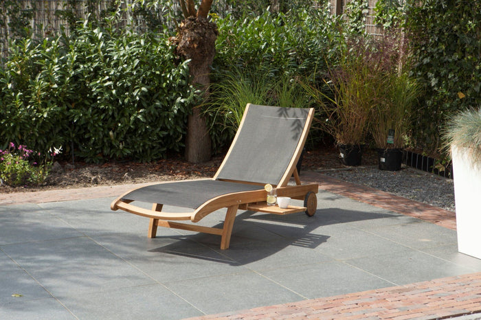 WOOOD Caldo Sunlounger Outdoor Loungebed Teakhout - Zwart Textileen