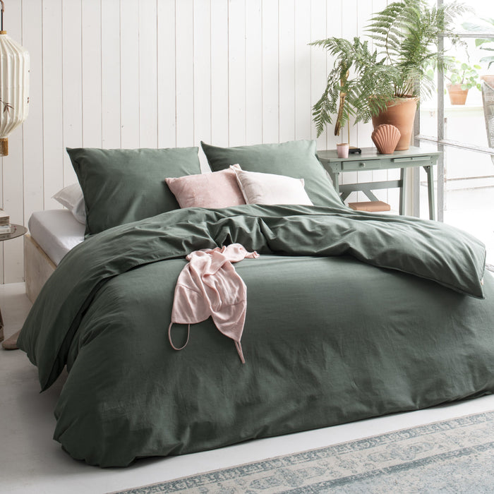 Walra Vintage Cotton Dekbedovertrek 200 x 220/240 cm - Donkergroen