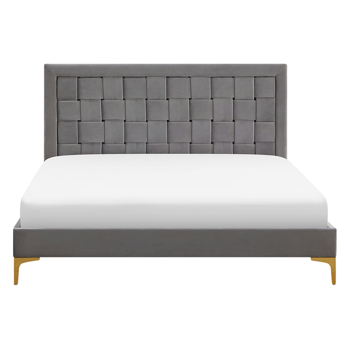 Beliani - LIMOUX - Tweepersoonsbed - Grijs - 140 x 200 cm - Fluweel