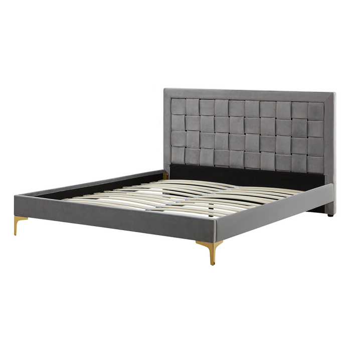 Beliani - LIMOUX - Tweepersoonsbed - Grijs - 140 x 200 cm - Fluweel