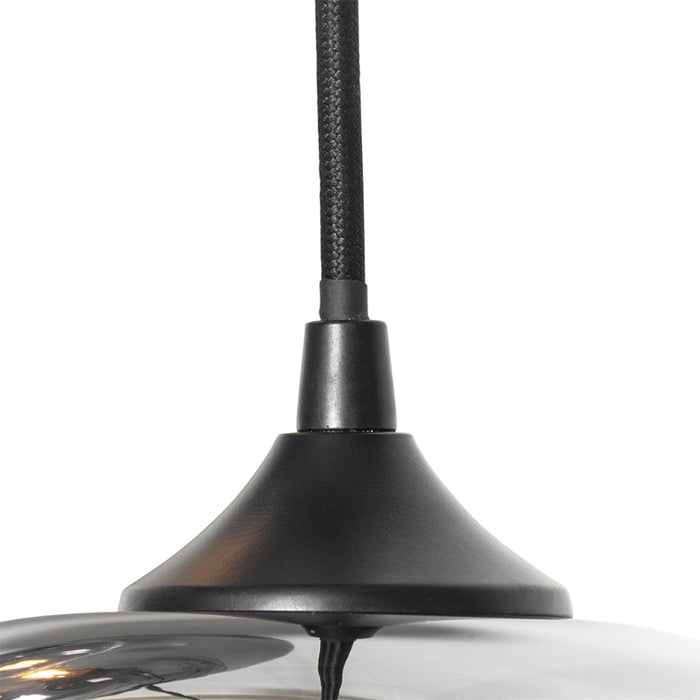 QAZQA Art Deco hanglamp zwart met smoke glas rond 3-lichts- Busa