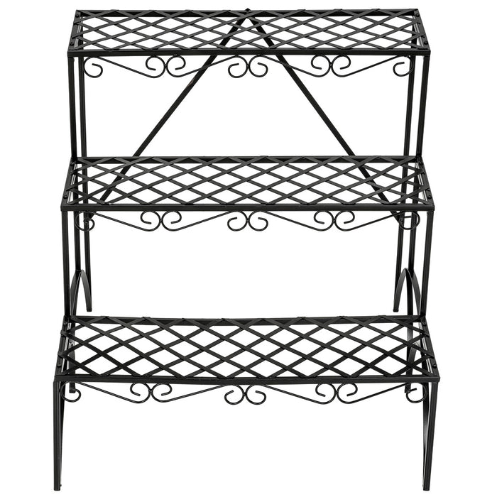tectake® Bloementrap met 3 treden, vierkant - Zwart