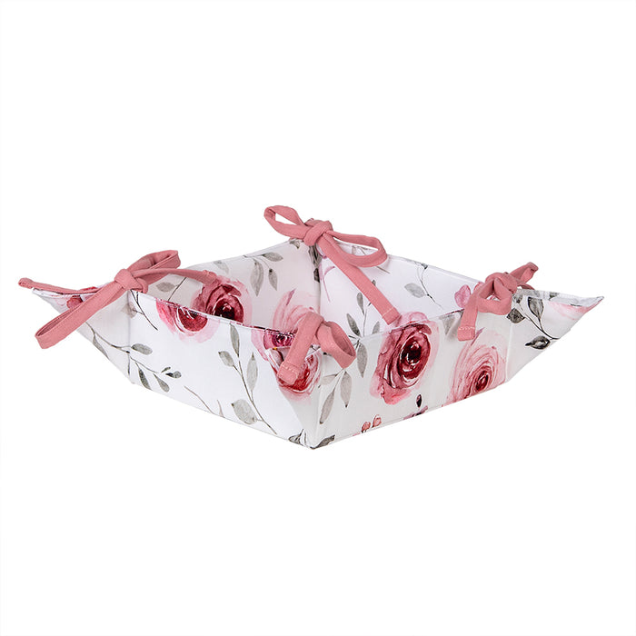 Clayre & Eef Broodmand  35x35x8 cm Wit Roze Katoen Rozen Cadeau keuken